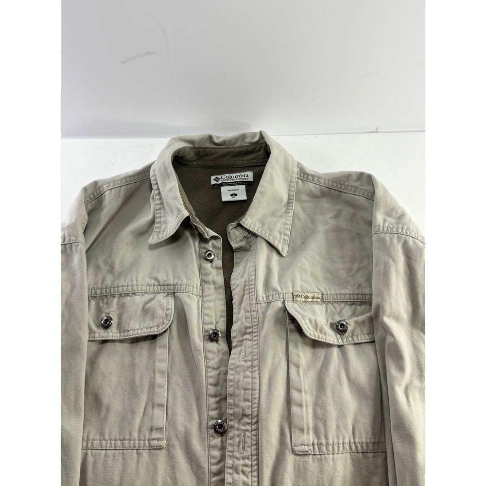 Columbia Sportswear Mens Large Fleece Lined Canvas Shirt Jacket Tan Khaki AM7179